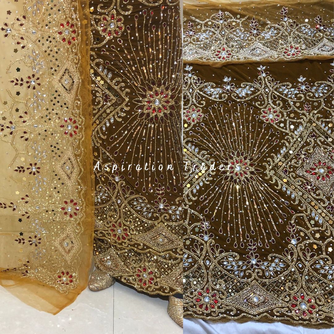 Gorgeous Mustard Gold Velvet Heavy beaded George wrapper set - VG054 ...