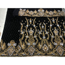 Load image into Gallery viewer, Beauty in Black Velvet Fabric Heavy beaded George wrapper set - VG055
