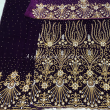Load image into Gallery viewer, Dark Magenta Velvet with Hand beaded Gold work George Wrapper Set- VG059
