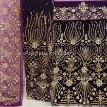 Load image into Gallery viewer, Dark Magenta Velvet with Hand beaded Gold work George Wrapper Set- VG059
