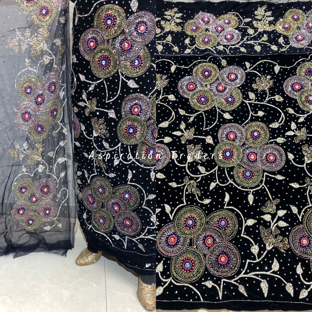 Beauty in Black Velvet Heavily Beaded Nigerian George wrapper set - VG ...