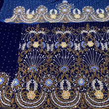 Load image into Gallery viewer, Smoky Royal Blue Velvet Fabric with Heavy Beaded &amp; Crystal Stone George wrapper set - VG062
