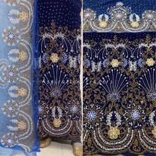Load image into Gallery viewer, Smoky Royal Blue Velvet Fabric with Heavy Beaded &amp; Crystal Stone George wrapper set - VG062
