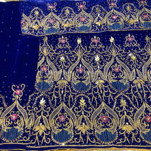 Load image into Gallery viewer, Rich Dark Green Handcrafted Roxy Stone Beaded Velvet Fabric George Wrapper Set - VG070
