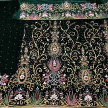 Load image into Gallery viewer, Emerald Dark Green Handcrafted Heavy Crystal Stone Beaded Velvet Fabric George Wrapper Set - VG072
