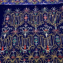 Load image into Gallery viewer, Stunning Royal Blue  Heavy Crystal Stone Beaded With Fringes Velvet Fabric George Wrapper Set - VG073
