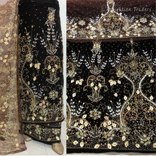 Load image into Gallery viewer, Bold Red with Gold work Designer Velvet Fabric Nigerian George Wrapper Set - VG080
