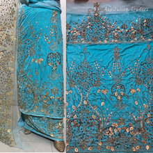 Load image into Gallery viewer, Bold Red with Gold work Designer Velvet Fabric Nigerian George Wrapper Set - VG080
