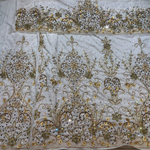 Load image into Gallery viewer, Bold Red with Gold work Designer Velvet Fabric Nigerian George Wrapper Set - VG080
