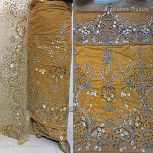 Load image into Gallery viewer, Bold Red with Gold work Designer Velvet Fabric Nigerian George Wrapper Set - VG080
