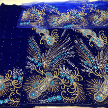 Load image into Gallery viewer, Royal Blue Crystal Stone Beaded Velvet Fabric Nigerian George Wrapper Set - VG081
