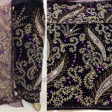 Load image into Gallery viewer, Bright Maroon Heavy Stone Beaded Velvet Fabric Nigerian George Wrapper Set - VG082
