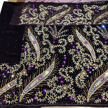 Load image into Gallery viewer, Bright Maroon Heavy Stone Beaded Velvet Fabric Nigerian George Wrapper Set - VG082
