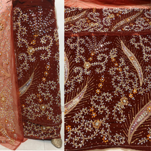 Load image into Gallery viewer, Bright Maroon Heavy Stone Beaded Velvet Fabric Nigerian George Wrapper Set - VG082
