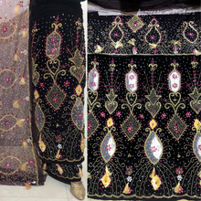 Load image into Gallery viewer, Eye Catching Purple Heavily Beaded with Thread fringes Designer Velvet Fabric Nigerian George Wrapper Set - VG083
