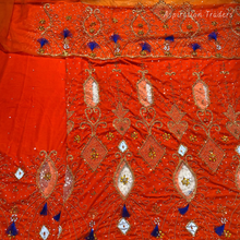 Load image into Gallery viewer, Eye Catching Purple Heavily Beaded with Thread fringes Designer Velvet Fabric Nigerian George Wrapper Set - VG083
