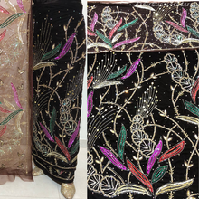 Load image into Gallery viewer, Iconic Black Crystal Stone Beaded Designer Velvet Fabric Nigerian George Wrapper Set - VG084
