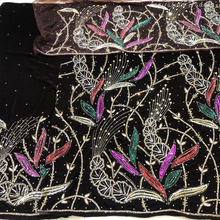 Load image into Gallery viewer, Iconic Black Crystal Stone Beaded Designer Velvet Fabric Nigerian George Wrapper Set - VG084
