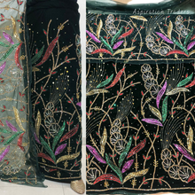 Load image into Gallery viewer, Iconic Black Crystal Stone Beaded Designer Velvet Fabric Nigerian George Wrapper Set - VG084
