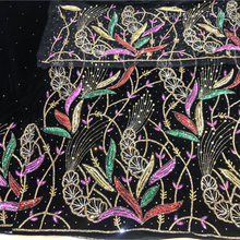 Load image into Gallery viewer, Iconic Black Crystal Stone Beaded Designer Velvet Fabric Nigerian George Wrapper Set - VG084
