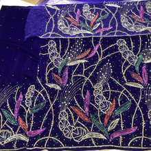 Load image into Gallery viewer, Iconic Black Crystal Stone Beaded Designer Velvet Fabric Nigerian George Wrapper Set - VG084
