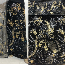 Load image into Gallery viewer, Elegant Turquoise Blue  Crystal Stone Beaded Designer Velvet Fabric Nigerian George Wrapper Set - VG085
