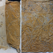 Load image into Gallery viewer, Elegant Turquoise Blue  Crystal Stone Beaded Designer Velvet Fabric Nigerian George Wrapper Set - VG085
