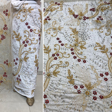 Load image into Gallery viewer, Elegant Turquoise Blue  Crystal Stone Beaded Designer Velvet Fabric Nigerian George Wrapper Set - VG085
