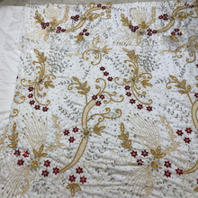 Load image into Gallery viewer, Elegant Turquoise Blue  Crystal Stone Beaded Designer Velvet Fabric Nigerian George Wrapper Set - VG085
