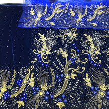 Load image into Gallery viewer, Elegant Turquoise Blue  Crystal Stone Beaded Designer Velvet Fabric Nigerian George Wrapper Set - VG085
