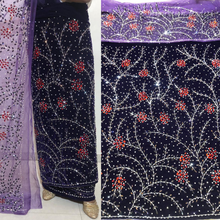 Load image into Gallery viewer, Rich Purple Crystal Stone Beaded Designer Velvet Fabric Nigerian George Wrapper Set - VG086
