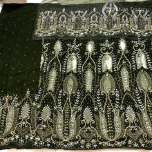 Load image into Gallery viewer, Olive Green Heavy Stone Beaded Designer Velvet Fabric George Wrapper Set - VG088
