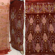 Load image into Gallery viewer, Burnt Orange Heavy Stone Beaded Designer Velvet Fabric George Set - VG090
