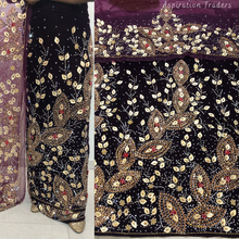 Load image into Gallery viewer, Dark Magenta  Heavy Stone Beaded Designer Velvet Fabric George Set - VG091
