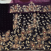 Load image into Gallery viewer, Dark Magenta  Heavy Stone Beaded Designer Velvet Fabric George Set - VG091
