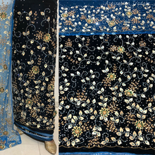 Load image into Gallery viewer, Turquoise Blue crystal stone Beaded Designer Velvet Fabric George Set - VG092
