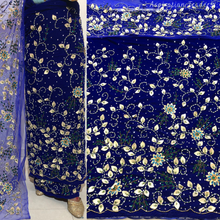 Load image into Gallery viewer, Turquoise Blue crystal stone Beaded Designer Velvet Fabric George Set - VG092
