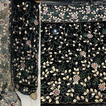 Load image into Gallery viewer, Turquoise Blue crystal stone Beaded Designer Velvet Fabric George Set - VG092
