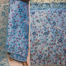 Load image into Gallery viewer, Sky Blue George with crystal stone Beaded Designer Velvet Fabric Set - VG094

