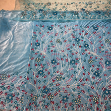 Load image into Gallery viewer, Sky Blue George with crystal stone Beaded Designer Velvet Fabric Set - VG094
