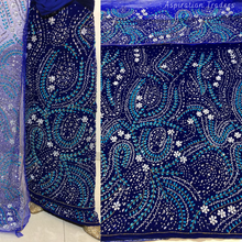 Load image into Gallery viewer, Royal Blue George with contrast crystal stone Beaded Designer Velvet Fabric Set - VG098
