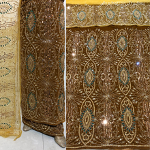 Load image into Gallery viewer, Mustord Yellow Heavy crystal stone Beaded Designer Velvet Fabric George Set - VG099
