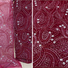 Load image into Gallery viewer, Fushia Pink velvet base with beautiful color Heavy crystal stone Beaded Designer Velvet Fabric George Set - VG108
