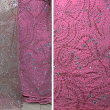 Load image into Gallery viewer, Fushia Pink velvet base with beautiful color Heavy crystal stone Beaded Designer Velvet Fabric George Set - VG108
