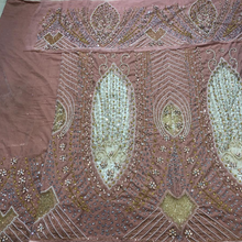 Load image into Gallery viewer, Onion pink velvet base with beautiful color Heavy crystal stone Beaded Designer Velvet Fabric George Set - VG109
