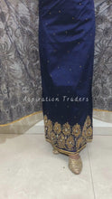 Load and play video in Gallery viewer, Magestic Navy Blue Pearl Work With Gold Beaded  Net Lace George Wrapper Set with Blouse- NLDG250
