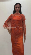 Load and play video in Gallery viewer, Pure Orange French Beaded Stone Work Back Front Applique Blouse Patch - AB1007
