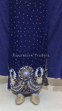 Load and play video in Gallery viewer, Smoky Royal Blue Velvet Fabric with Heavy Beaded &amp; Crystal Stone George wrapper set - VG062
