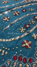 Load and play video in Gallery viewer, Tranquil Turquoise Blue Applique with Red &amp; silver Stone Work Designer set  - AP081
