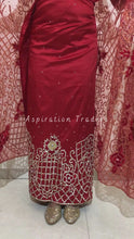 Load and play video in Gallery viewer, Bold Red Heavy Crystal Shiny Stone Beaded Designer George Wrapper Set with Blouse- NLDG258
